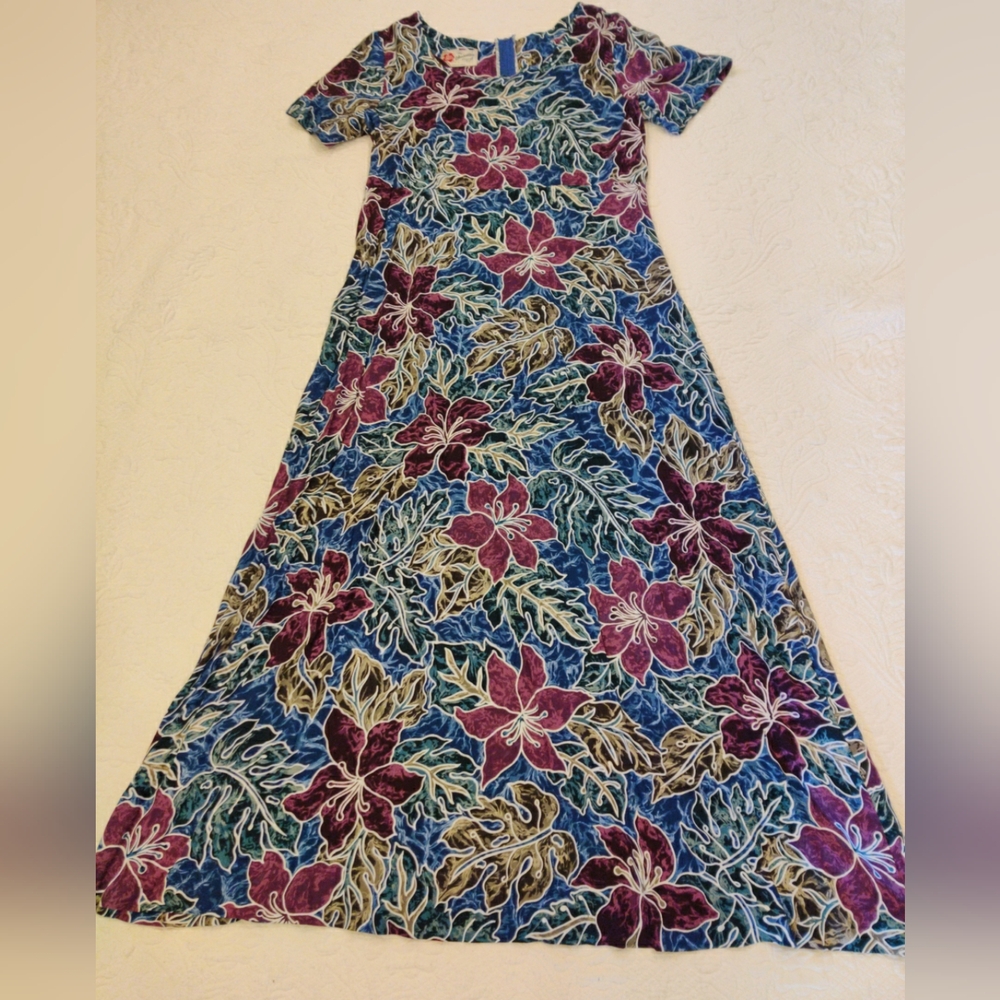 Vintage Hilo Hattie Hawaiian Original Tropical Islands 1968 Maxi Flared Dress